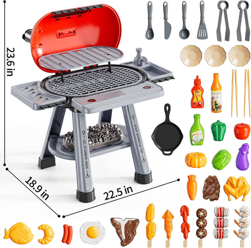 NIPLOOOW Set, Playset 2-Layer 3 4 5 6 7 8 Kids Kitchen Toy Kids BBQ Grill Kitchen with Smoke, Sound & Light, Barbecue