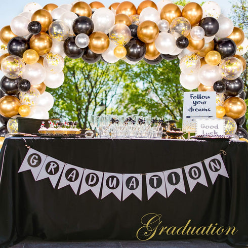 Whaline Black and Gold Balloons Garland Arch Kit, 120Pcs Graduation Class Decoration for Party