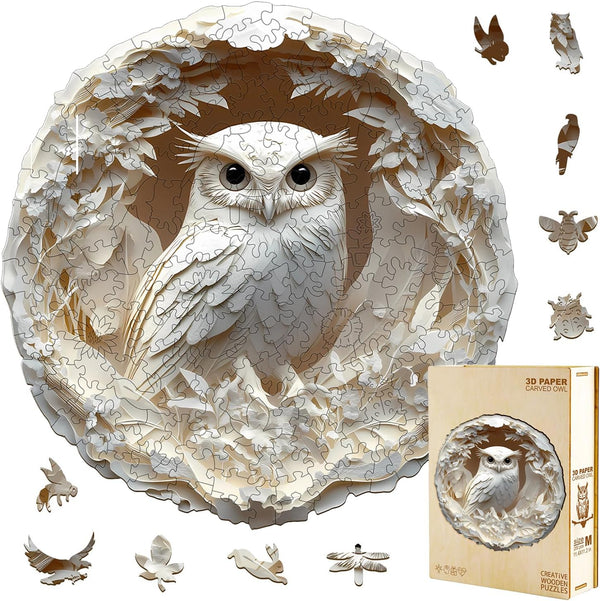 Wooden Puzzles Adults 300 Pieces, White Owl Animal Shaped Wood Puzzle with
