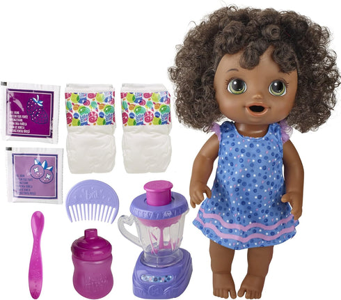 Baby Alive Magical Mixer Baby Doll, Blueberry Blast with Blender Accessories, Wets, Eats, Black Hair, Ages 3 and Up