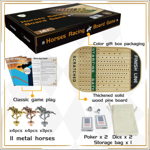 11 4 2 Jyquorp Horse Race Board Game Racing Game Thickened Solid Wood with Luxurious Durable Classic Metal Horses