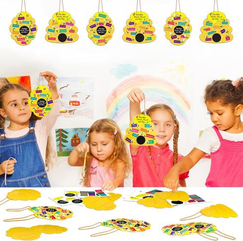 Memorywuu 24 Sets Bee Attitude Sign Craft Kit Beatitudes VBS Sunday School Craft Bee Religious Crafts DIY Christian