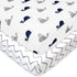 American Baby Company 2 Pack 100% Natural Cotton Fitted Pack and Play Sheets, 39" x 27", Navy Whale/Grey Zigzag