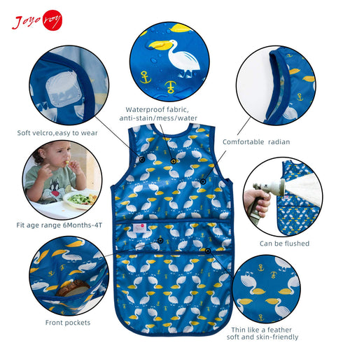 Joyo roy Mess Proof Baby Bibs - Waterproof Toddler Bibs for Boys 2-4 Years, Soft Machine Washable Feeding Smock