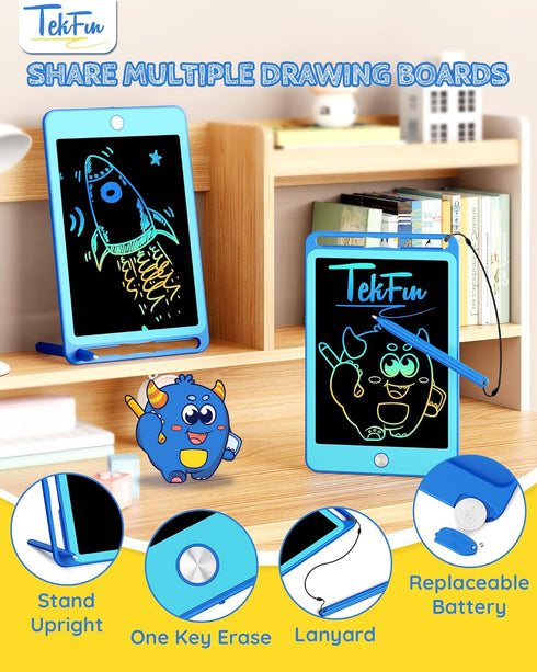 TEKFUN 2 Pack LCD Writing Tablet for Kids, 8.5 Inch Blue Doodle Board Reusable Drawing Tablet with Lanyard