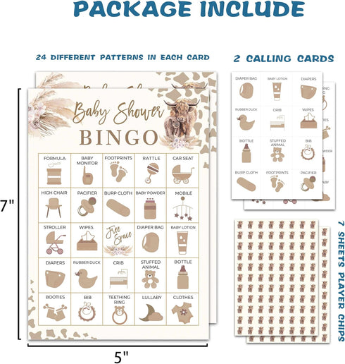 Baby Shower Bingo Card Game, Cow Baby Shower Bingo Game for Gril Adults, Cow Baby Shower Party Supplies, Favors, Gender Reveal Party Decorations, 24 Players Bingo Game, C11
