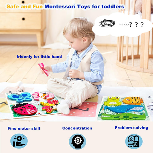 18-24 2-4 Montessori Toys Puzzle for Month, Toddler Educational Wooden Jigsaw, Creature Matching & Sorting & Learning