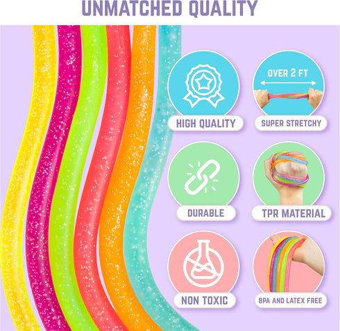 BUNMO Sensory Toys Stretchy Strings - Fidget Toys for Toddlers 3+, Glitter 6 Pack for Hours of Fun