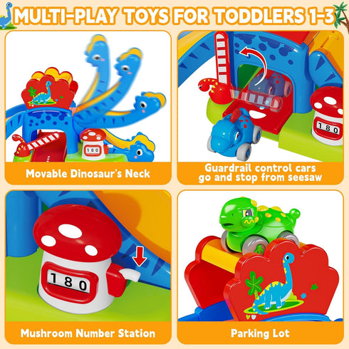 1 2 4 12-18 1-3 Toddler Toys Gifts for Year Old Kids, Educational Dinosaur Slide Toy with Cars for Months Baby, First