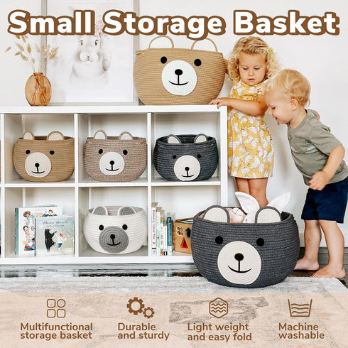 10.5"D 8.5"H CherryNow Cotton Rope Baby Basket for Nursery, Bear Gift Baskets for Kids, Empty Baby Shower Basket