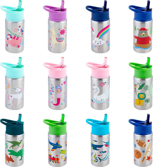 Stephen Joseph Stainless Steel Water Bottles, 18 OZ, Insulated Reusable Tumbler with Straw Lid, Zoo