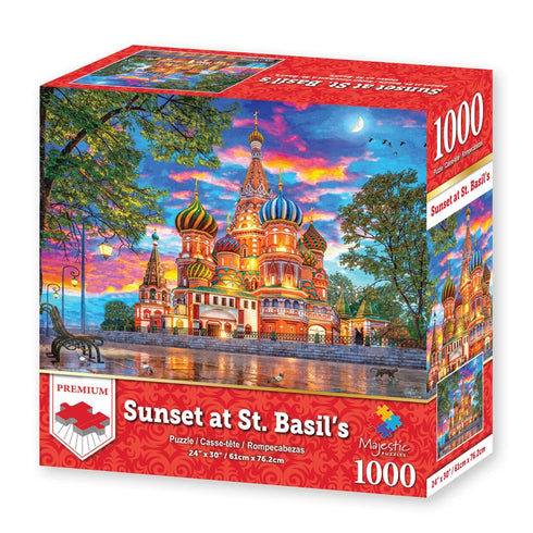 Majestic by Springbok - 1000 Piece Jigsaw Puzzle of St Basil's Cathedral at Sunset - Sunset at Basil's