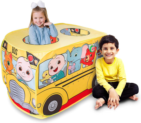 Cocomelon Musical Yellow School Bus Pop Up Tent, Foldable Imaginative Play for Ages 3+