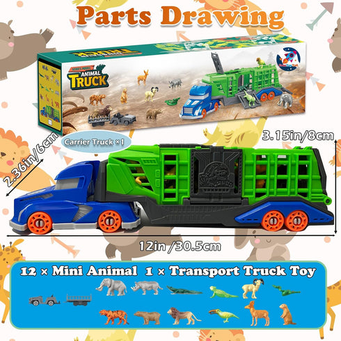 3 4 5 6 3-9 Playset Toddler Truck Toys for Years Old Boys, Safari Animals Toys with Transporter Truck, Zoo Animals