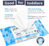 1 60 100% 99% Pura Flushable Toddler Wipes x Wipes, Plastic Free, Water, Hypoallergenic & Fragrance Free, Totally