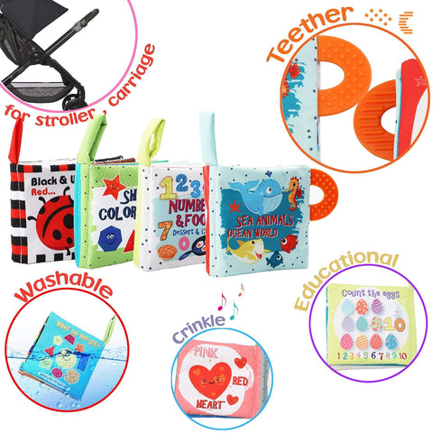 Baby Books Toys Gifts, Touch and Feel Cloth Crinkle Books for Babies, Early Learning Toys, 4 PCS