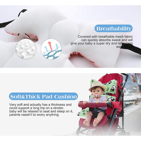 Breathable3D Baby Seat Pad Liner for StrollerSoft and Air Mesh Cotton Universal Baby Stroller Cushion(Green Panda)