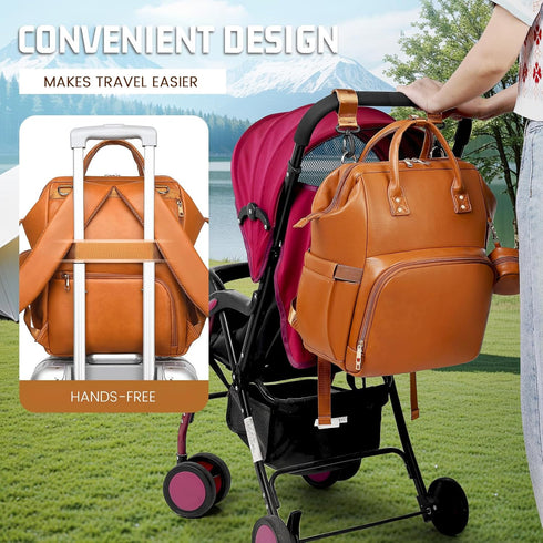 Backpack ROSEGIN Premium Vegan Leather Diaper Bag with Waterproof Changing Pad Reinforced Stitching & Zippers, Baby Bag