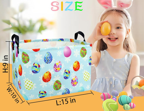 Large Personalized Easter Baskets for Kids Teen Boys - Empty Fabric Egg Hunting Baskets for Baby Girl (Blue Creative