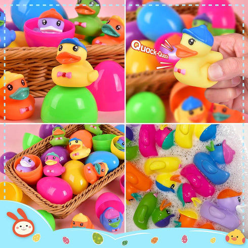 12 PCS Prefilled Easter Eggs with Rubber Duck Toys, Easter Basket Stuffers, Easter Egg Fillers, Bath Toy Squirters