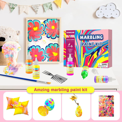 Titoclar Art Supplies for Kids - Water Marbling Paint Kit for Ages 3-12, Birthday Gifts for Girls