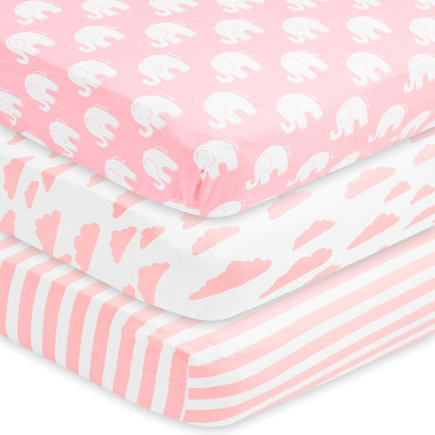 BaeBae Goods Fitted Baby Crib Sheets for Girls, 3 Pack, Soft and Breathable Jersey