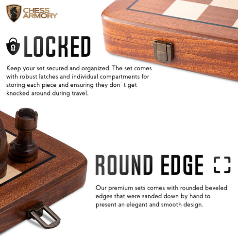 Chess Armory Premium Wooden Chess Set, Portable Board Game with Secure Storage for Kids and Adults