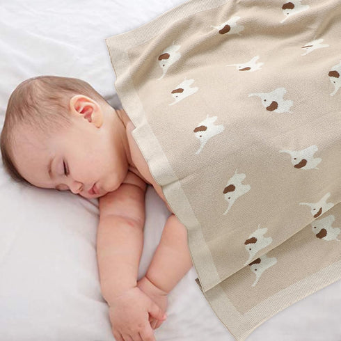 100% Cotton Baby Blanket, Soft Cozy Swaddle Receiving Blankets with Lovely Elephant for Newborn Boy Girls - Camel, 90 x