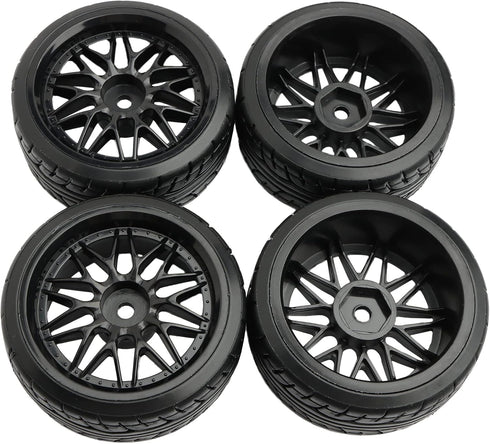 4PCS 12mm Hub Wheels for 1:10 RC Drift Cars, 62mm Hard Plastic On Road Racing Tires (Black)