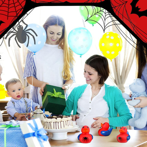 24 Leyndo Pcs Spider Rubber Duck Bulk Spider Birthday Party Decoration Favors Squeaky Red Blue Duck for Bathtub