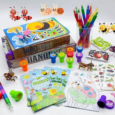 Generic 85 Pcs Insects Bugs Party FavorsButterfly Bee Ladybug Spring Party Supplies with Coloring Books Crayons Tattoos