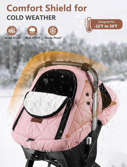 Sprouterie Cozy Car Seat Cover Baby Winter: Carseat Canopy for Babies Infant Cold Weather Shield with Zipper Peeping