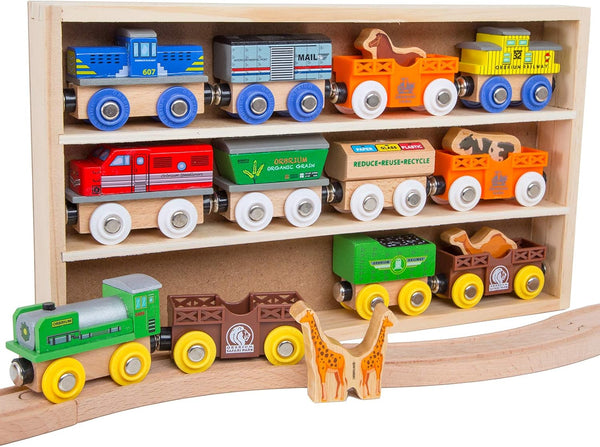 Toys 12 (18 Pcs) Wooden Engines & Train Cars Collection with Animals, Farm Safari Zoo Compatible with Thomas