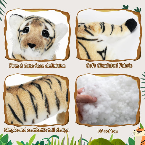15'' Tiger Stuffed Animal Plush - Realistic Tiger, Leopard, Lion Toys for Boys & Girls, Jungle Pillow Gifts