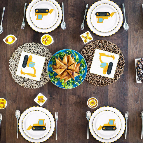 96Pcs Set 24 Whaline Construction Party Tableware Dump Truck Paper Plate Napkin Cup Yellow Black Disposable Dinnerware