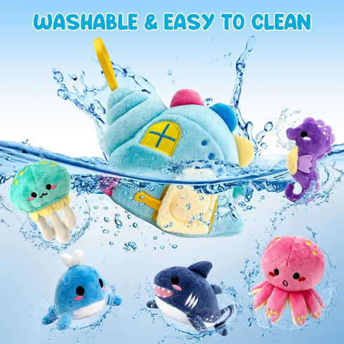 pamexin 6-12 Set 1 5 6+ Baby Toys Months, Ocean Stuffed Animals with Conch House and Sea Creatures, Rattle, Lanyard