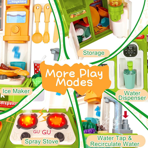 Drmukie Playset 3 4 5 Kids Kitchen Mini Play Kitchen Toy for Toddlers with Stove, Sound & Light Pretend Cooking Toys