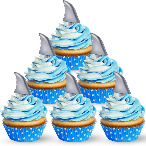 Blulu 36 Pcs Shark Fin Cupcake Toppers, Ocean Animals Theme Party Picks for Baby Shower, Birthday, Summer Decorations