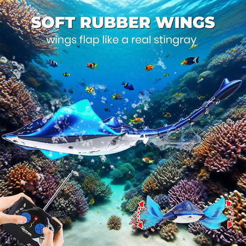 Swimming Summer 8-12, QUN XING Remote Control Stingray Pool Toy Realistic RC Manta Ray Diving Rechargeable Battery
