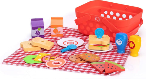 Fat Brain Toys Pretendables Picnic Basket Set - Pretend Playset with Storage,