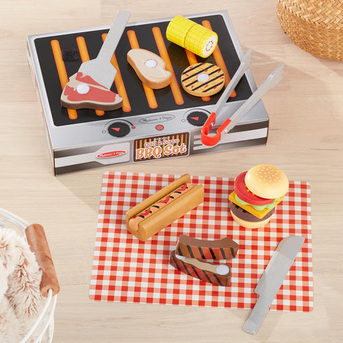 Set 3+ Melissa & Doug Grill and Serve BBQ with Pretend Play Toy Food & Kids Play Kitchen Accessories, Preschool