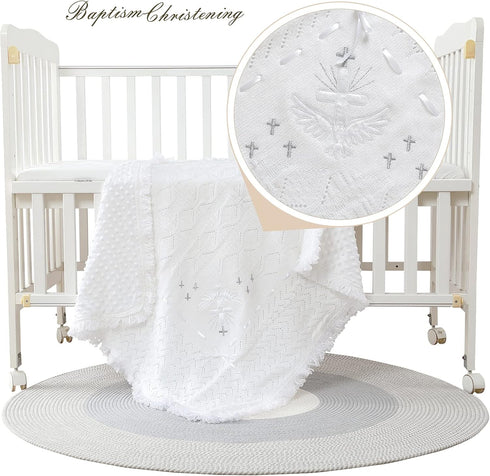 37x39 Booulfi Baby Christening Blanket Baby Blankets Neutral Newborn Essentials White Nursery Blankets Knitted Baptism