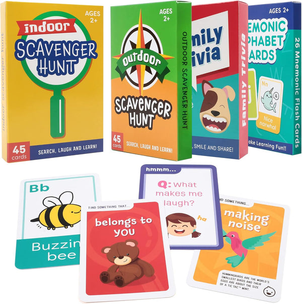 LotFancy 4 in 1 Card Games for Family Game Night, Scavenger Hunt Games for Kids, Indoor Outdoor Activities, Family