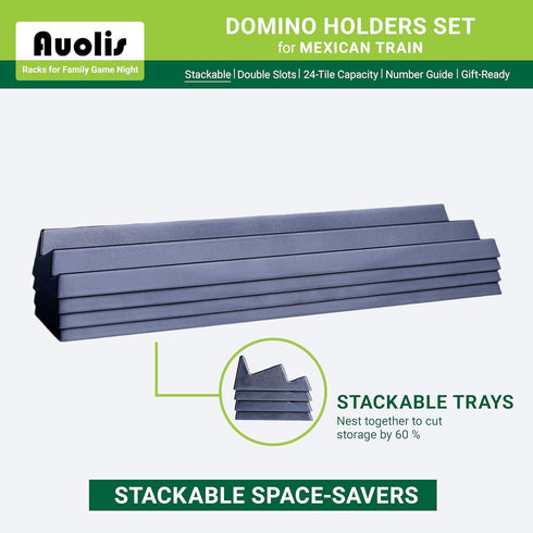 Set 4 24-Tile Domino Holders for Mexican Train, of Stackable Trays, Capacity Each, Plastic Racks for Family Game Night