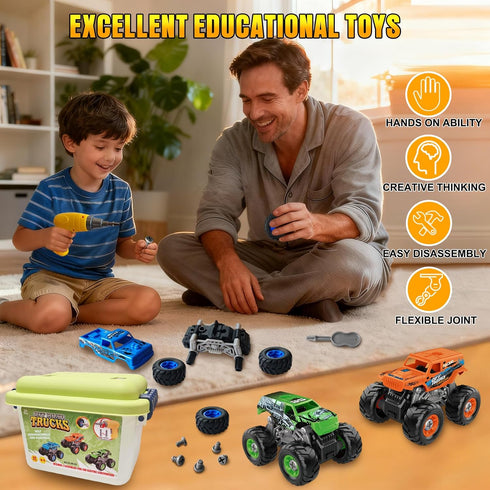 3 4 5 6 7 8 Take Apart Monster Truck Toys for Year Old Boys, STEM Educational Building Toys with Electric Drill