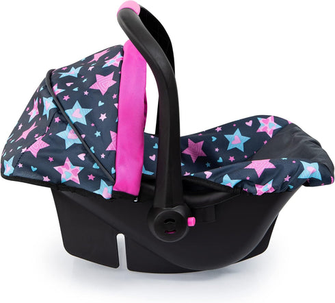 18 Inch 3+ Bayer Doll Car Seat for Dolls, Toy Car Seat with Sun Canopy, Turquoise Pink Stars, Ages