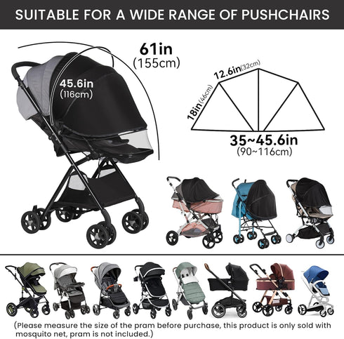 2-in-1 UPF50+ Bemece Durable Baby Mosquito Net with Sunshade for Stroller, Universal Mosquito for Stroller with Two-Way