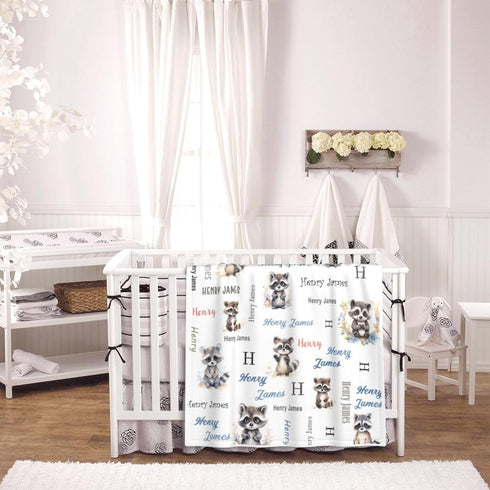 Novusopt Personalized Raccoon Baby Blanket - Custom Name Receiving Blanket for Boys, Newborn Soft Nursery Blankets