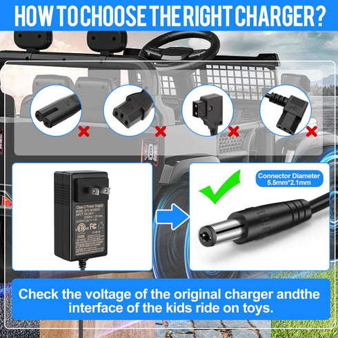 24V 6.6Ft EGK Charger for Ride On Toys Car with Cable, Supply Power Adapter for Wrangler SUV Kid Trax Dynacraft Toy Car