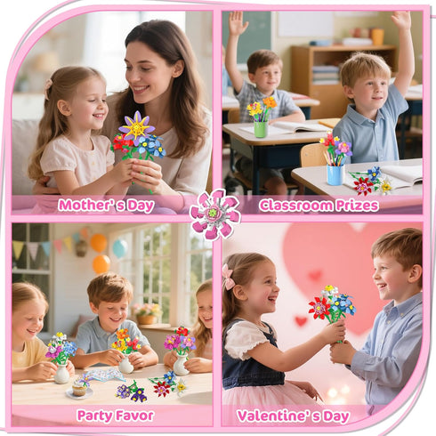 24 Pack Set 789PCS 3.6MM 6+ Flowers Easter Basket Fillers Party Favors for Kids Building - Flowers Mini Building Block